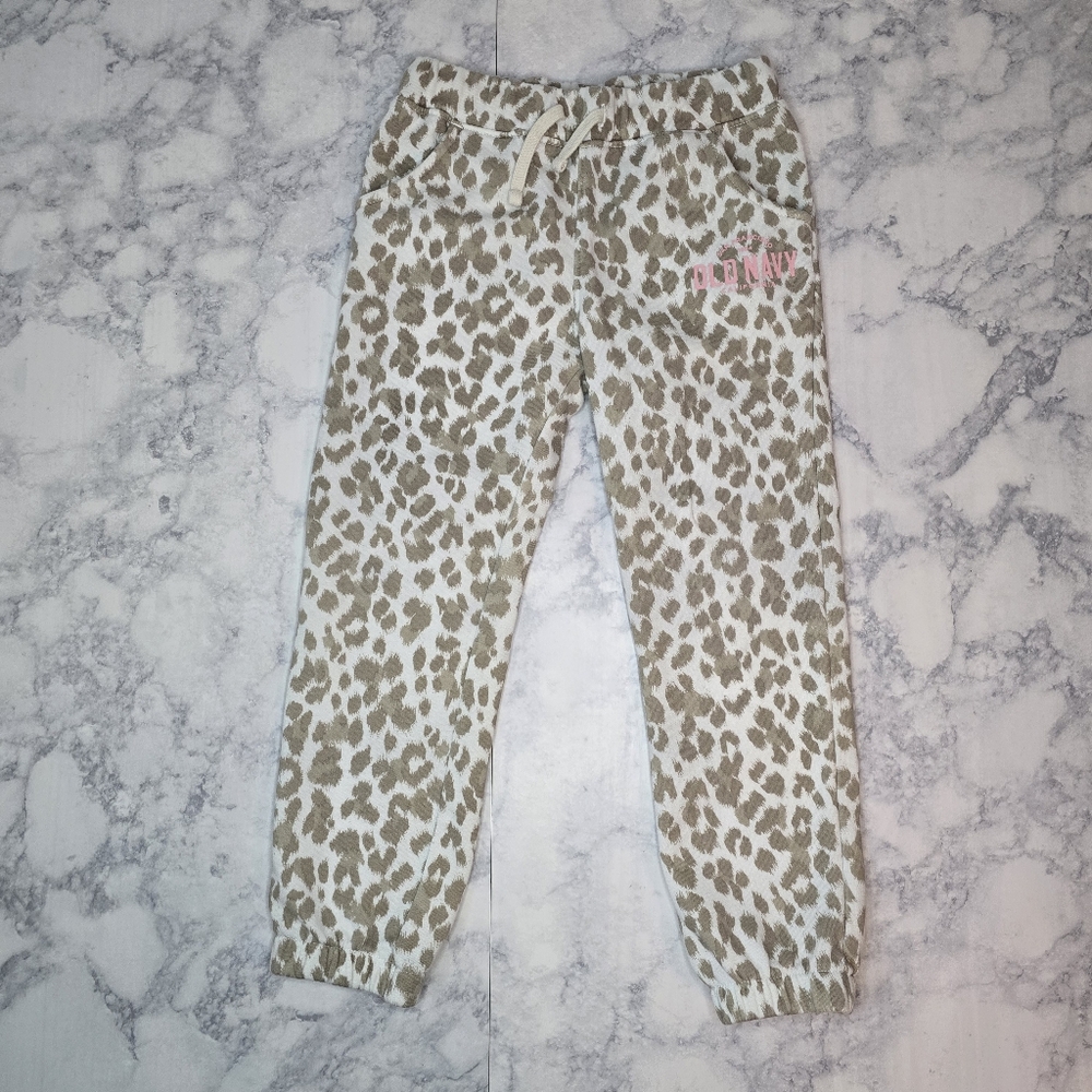 Old Navy Leopard Print Sweatpants 5T Cream and Tan Joggers With Pockets